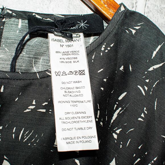 ISABEL MARANT UDNY Blouse Black Drawstring Waist Wool Blend Size 1 - Picture 7 of 11